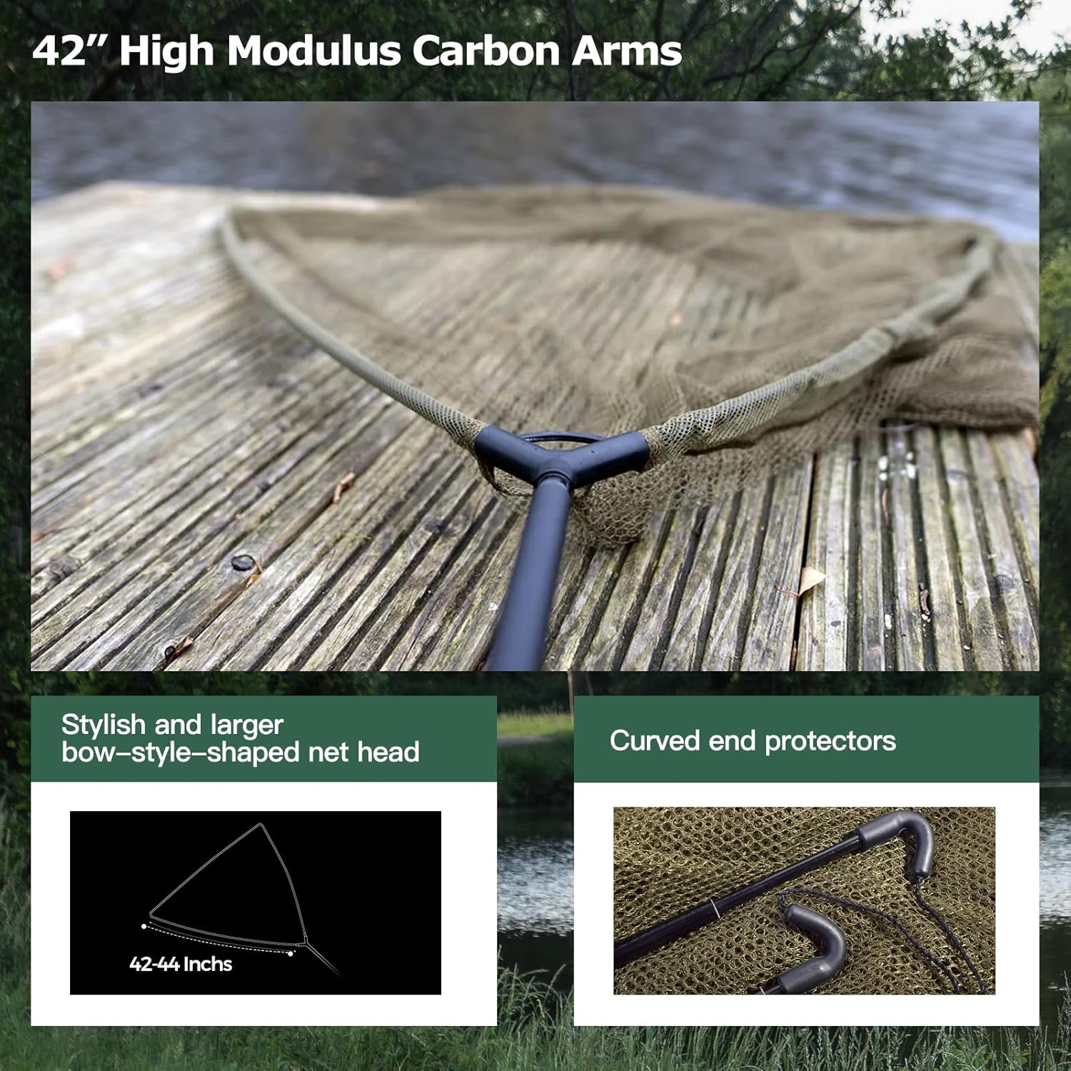 Landing Net for Carp Fishing, 42 Inch Extra Large Fishing Net, 6 Feet Carbon Fiber Long Handle Saltwater Big Fish, Holds Up to 88lbs/40kgs, Olive Green, Supplied with Carry Bag - Image 3