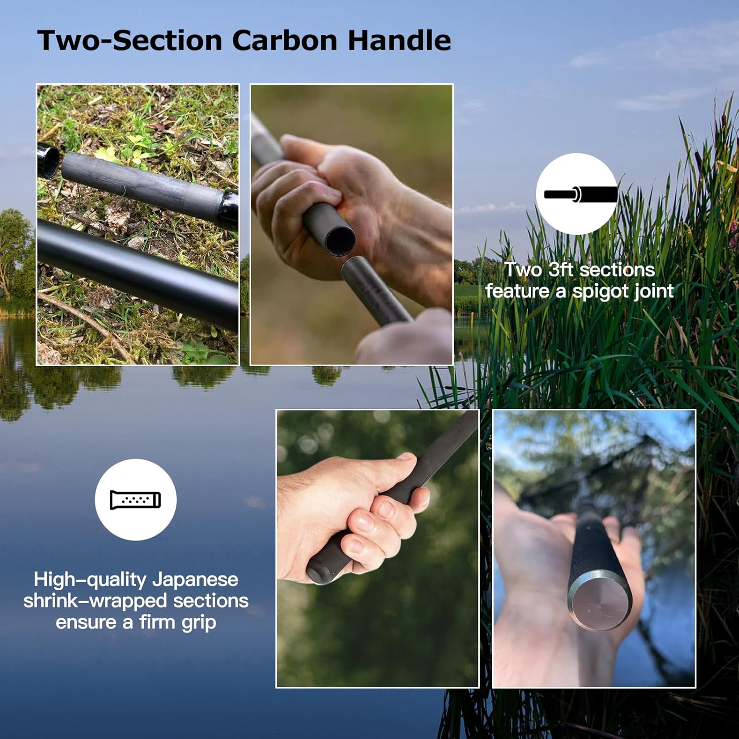 Landing Net for Carp Fishing, 42 Inch Extra Large Fishing Net, 6 Feet Carbon Fiber Long Handle Saltwater Big Fish, Holds Up to 88lbs/40kgs, Olive Green, Supplied with Carry Bag - Image 4