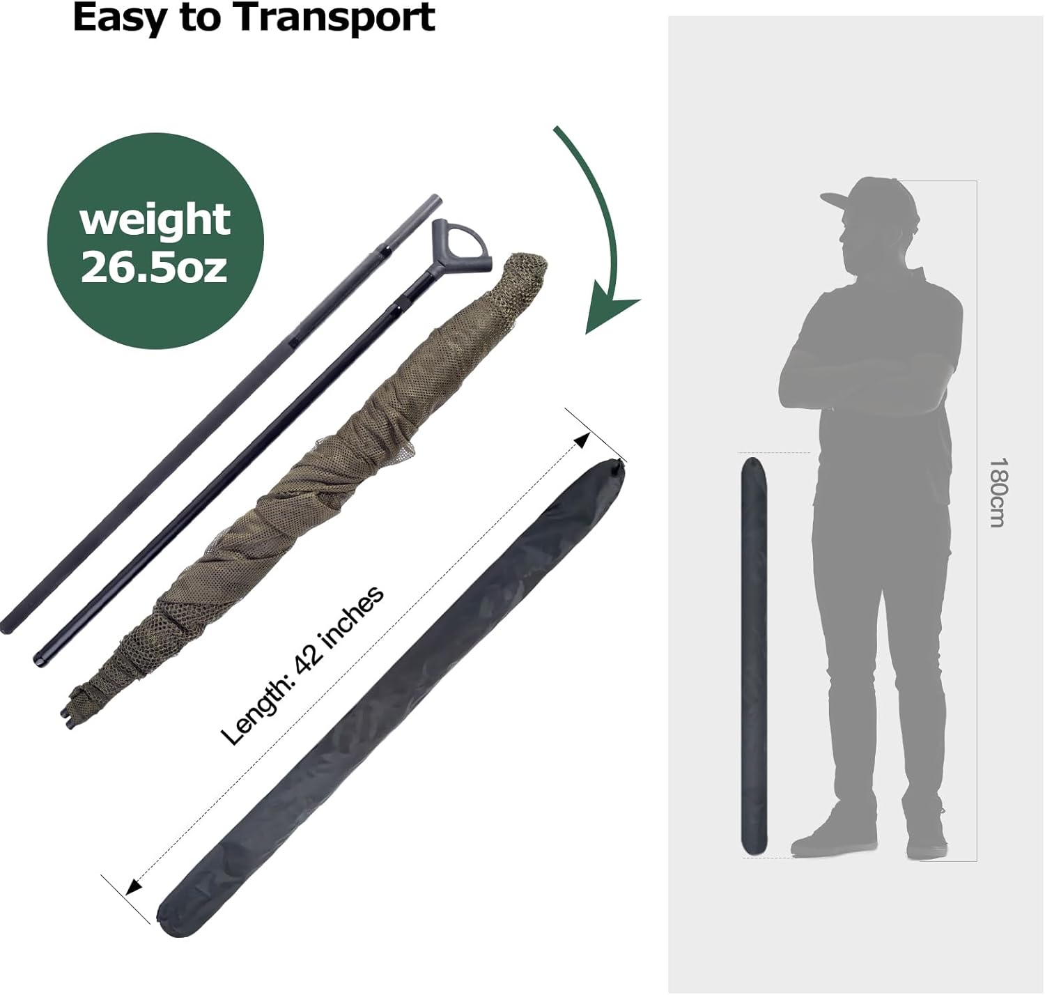 Landing Net for Carp Fishing, 42 Inch Extra Large Fishing Net, 6 Feet Carbon Fiber Long Handle Saltwater Big Fish, Holds Up to 88lbs/40kgs, Olive Green, Supplied with Carry Bag - Image 7